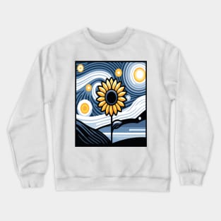 Starry Night's Lone Sunflower Crewneck Sweatshirt